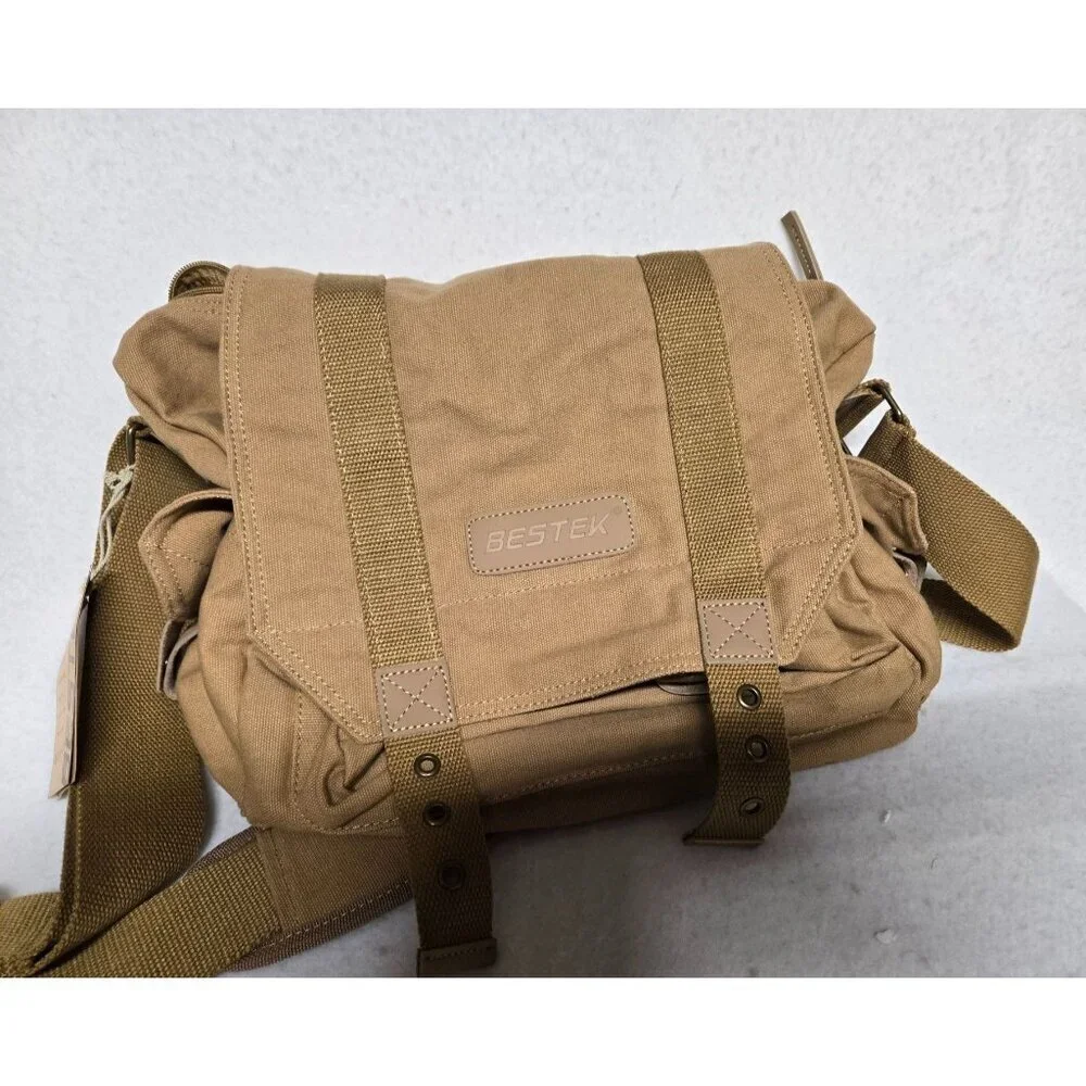 Bestek Canvas Messenger Bag For Cameras W/ Adjustable Strap & Buckles Khaki‎